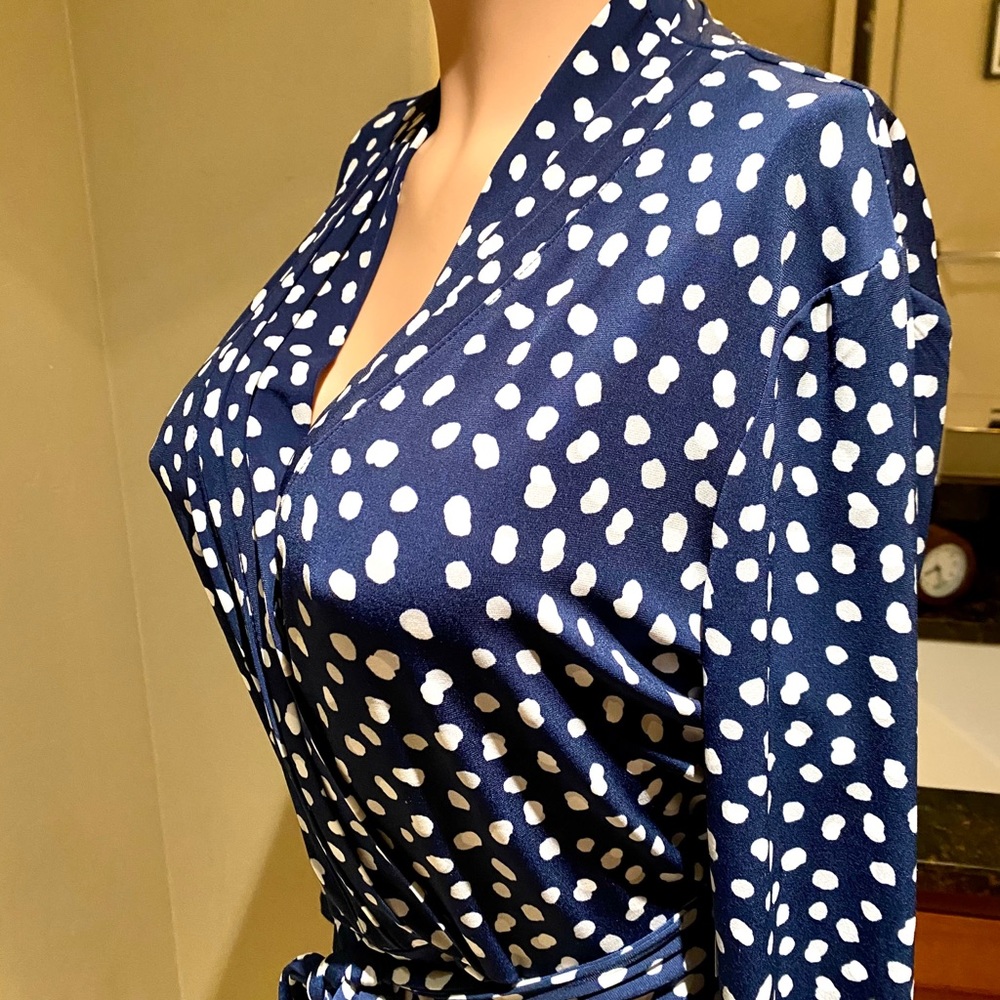 NWT Navy/White Polka Dot Dress by Liz Claiborne, L